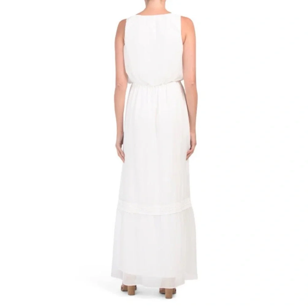 NWT Adrianna Papell Elegant Ivory Chiffon Sleeveless Maxi Dress Boho Vacation - Picture 5 of 15
